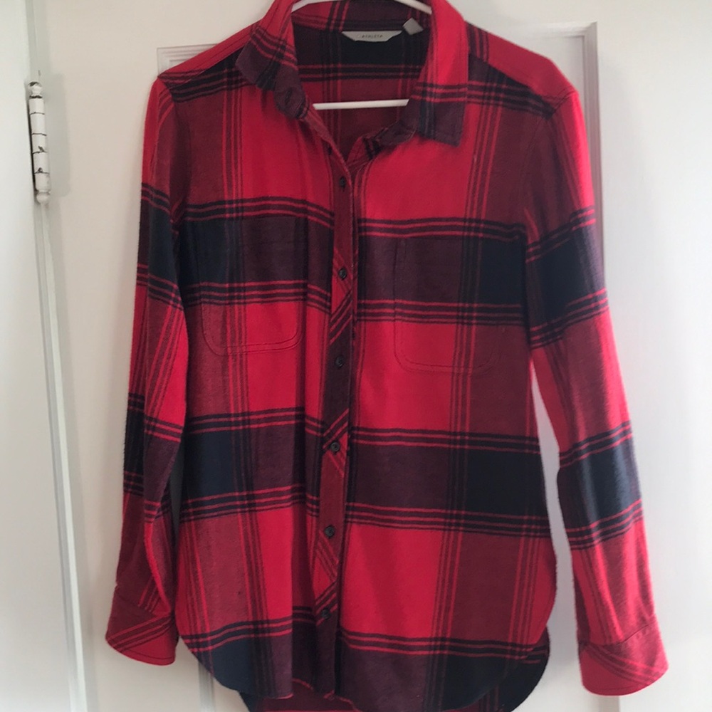 Athleta Red and Black Plaid Button Down Shirt